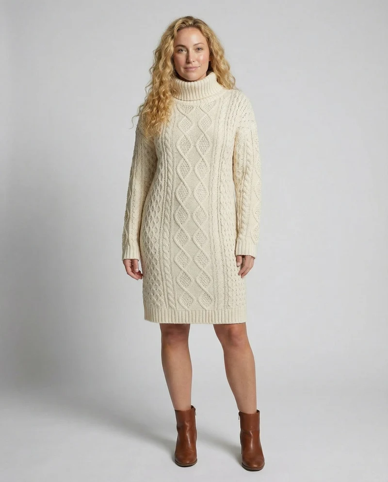 Beiges Strickkleid für Damen