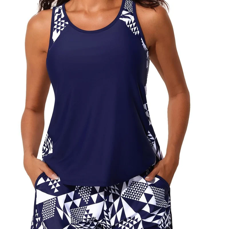 Damen Sportliches Tankini-Set mit hohem Bund und floralem Muster
