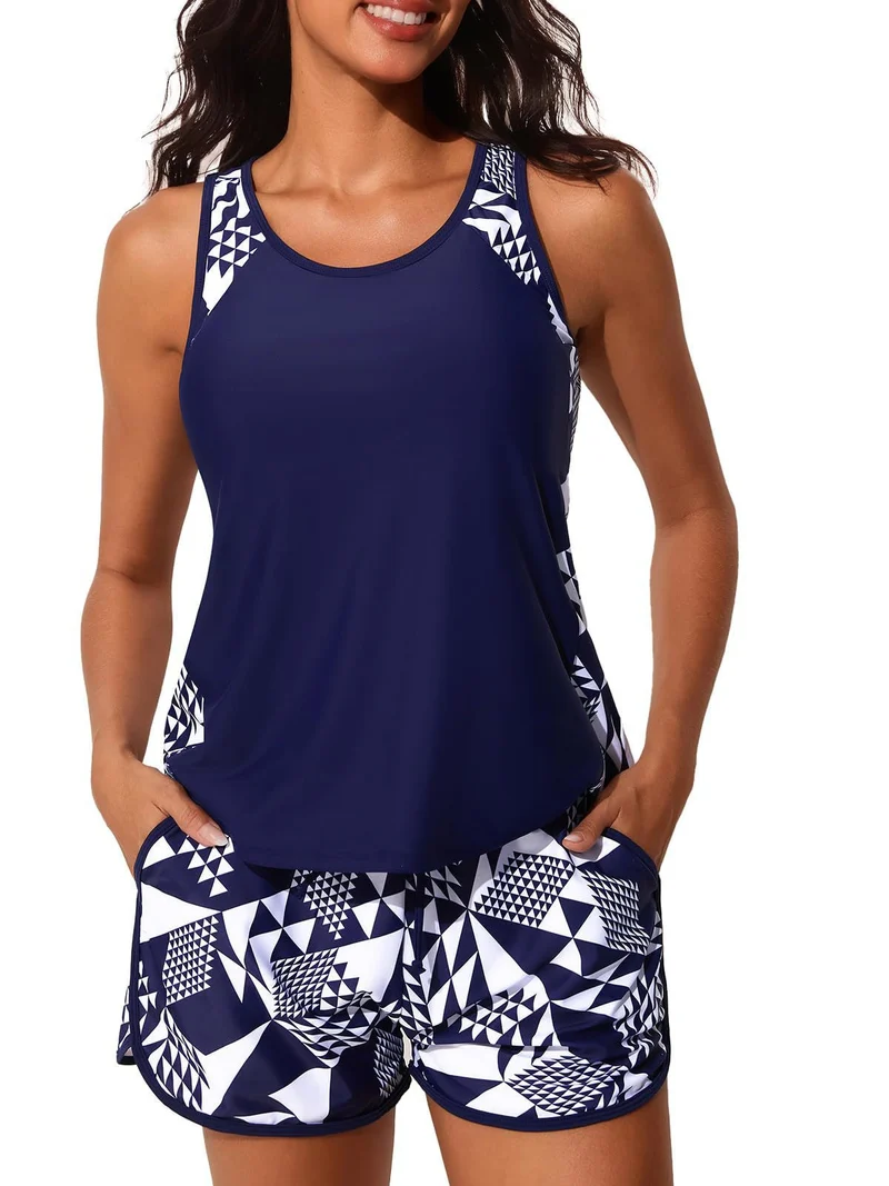 Damen Sportliches Tankini-Set mit hohem Bund und floralem Muster