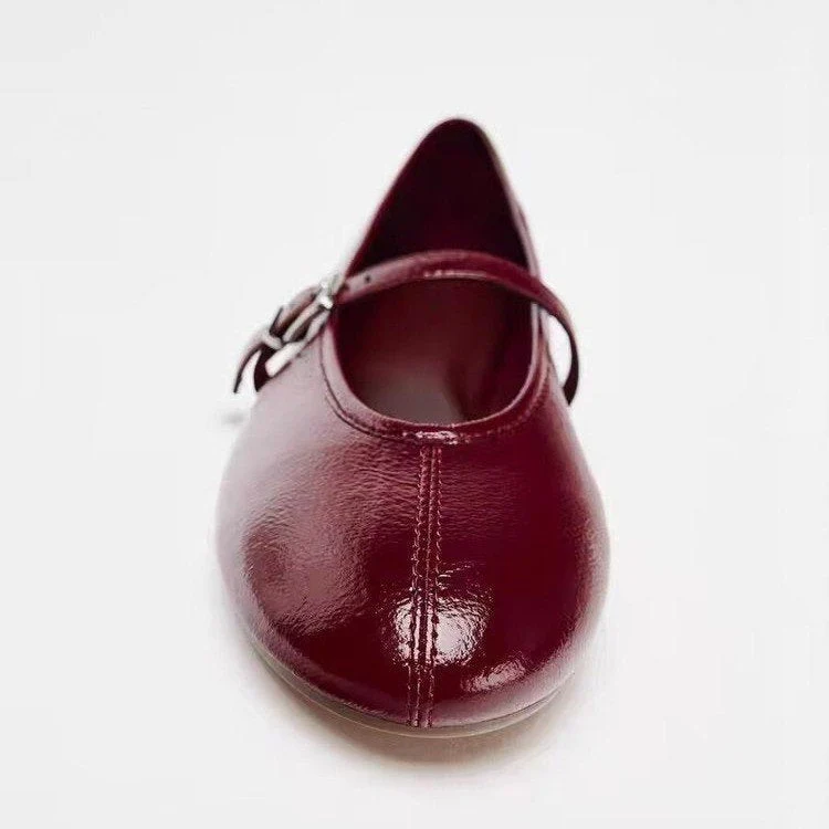 Damen Ballerinas mit verstellbarem Riemen und glänzendem Obermaterial