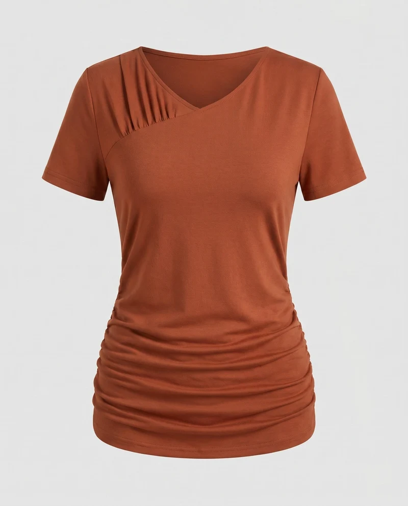 Damen lässiges T-Shirt mit schmalem Schnitt und Raffung