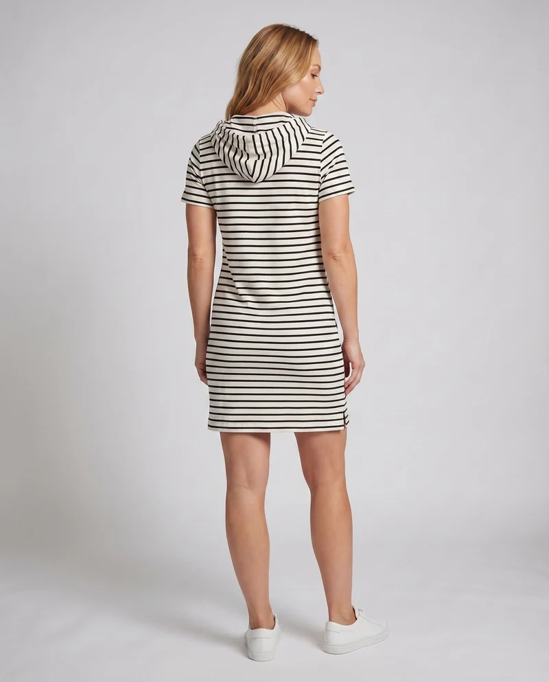 Damen Kapuzen-Sweatkleid Kängurutasche Seitenschlitz Kurzarm