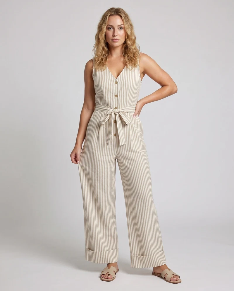 Damen Jumpsuit mit schmalen Trägern, tailliertem Schnitt und fließendem Bein