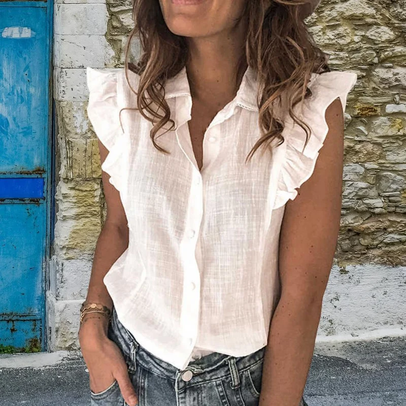 Damen Bluse mit Rüschendetails und Knopfleiste