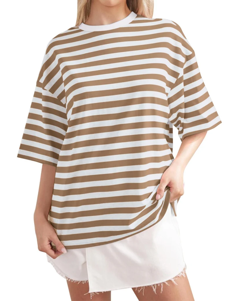 Damen Lässiges Oversized T-Shirt mit gestreiftem Muster