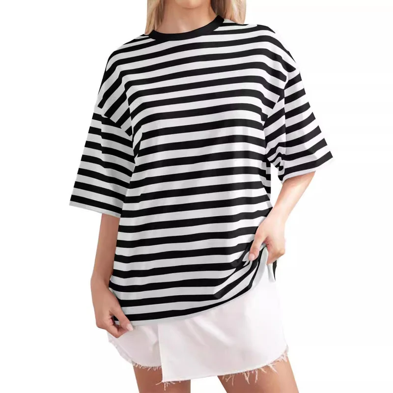 Damen Lässiges Oversized T-Shirt mit gestreiftem Muster