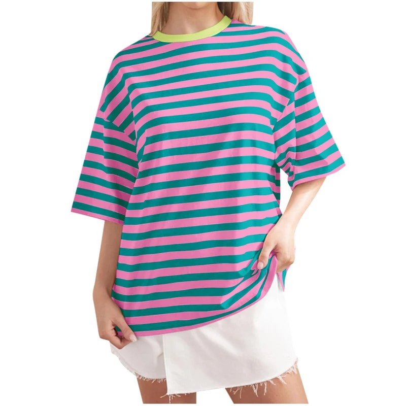 Damen Lässiges Oversized T-Shirt mit gestreiftem Muster