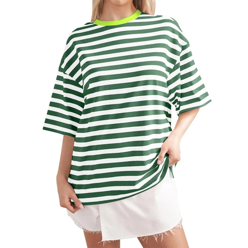Damen Lässiges Oversized T-Shirt mit gestreiftem Muster