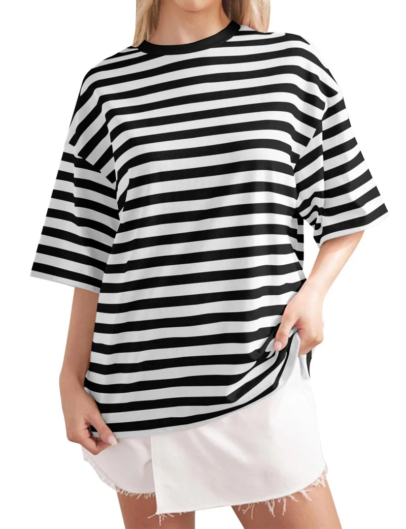 Damen Lässiges Oversized T-Shirt mit gestreiftem Muster
