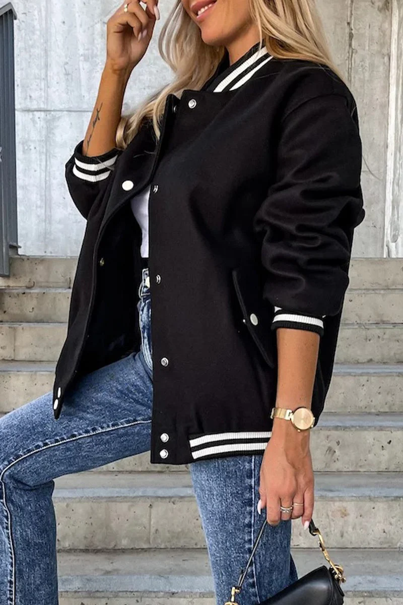 Nord Taschen | Street Color Block Buckle Kontrast O Neck Jacke(4 Farben)