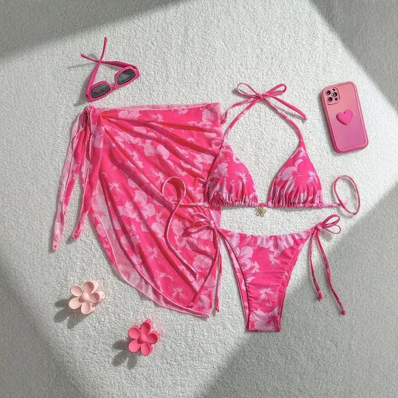 Damen Triangel-Bikini-Set mit verstellbaren Trägern und Wickeltuch