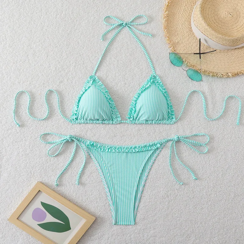 Damen Triangel-Bikini mit Raffungen und verstellbaren BindNord Taschenändern