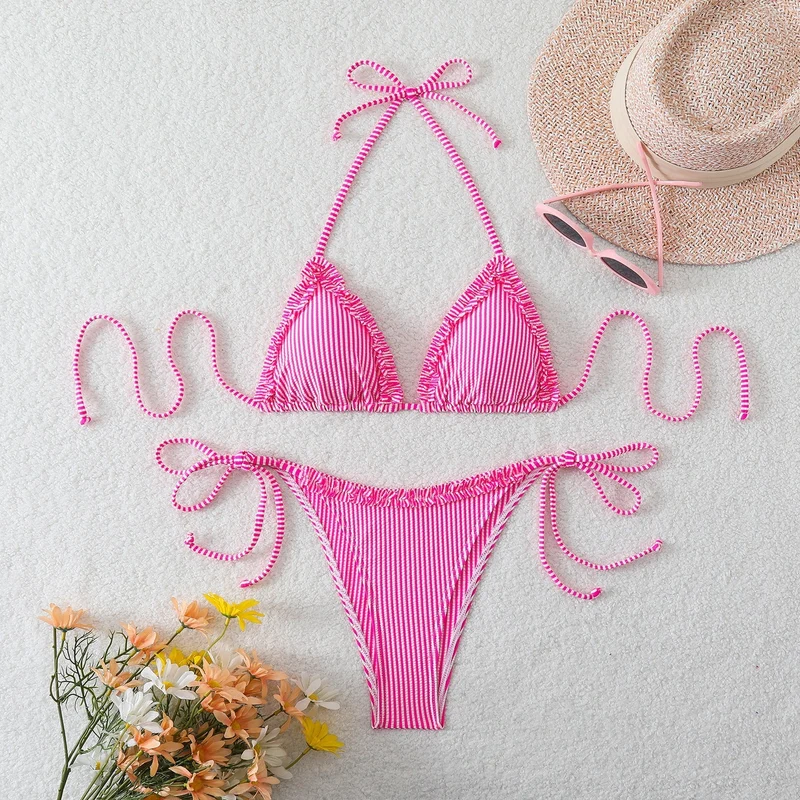 Damen Triangel-Bikini mit Raffungen und verstellbaren BindNord Taschenändern