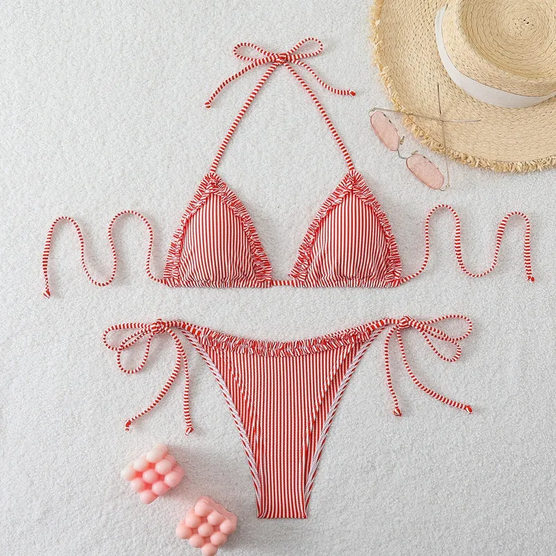 Damen Triangel-Bikini mit Raffungen und verstellbaren BindNord Taschenändern