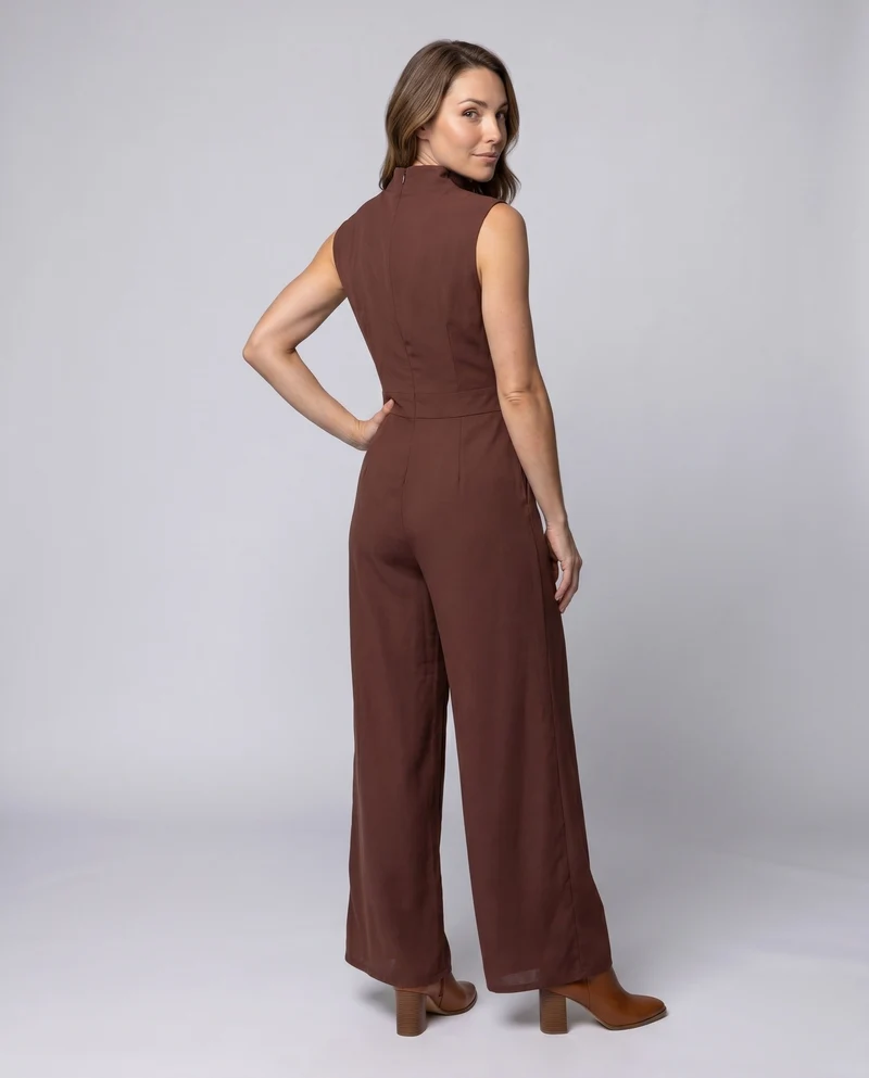 Damen Eleganter Jumpsuit mit hohem Kragen und weitem Bein