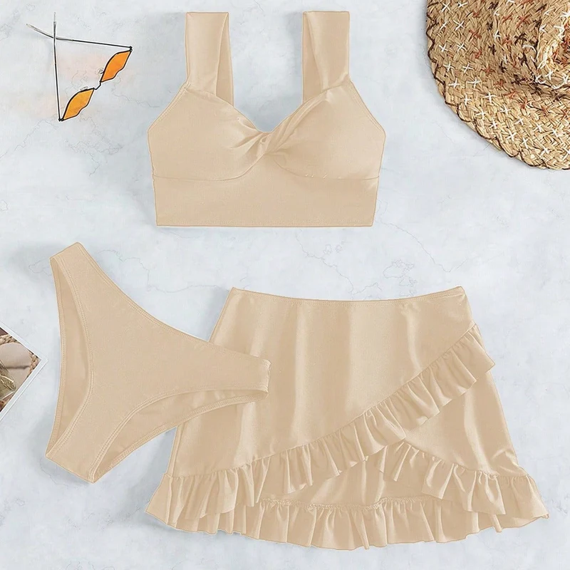 Damen Freizeit-Bikini-Set mit Wickelrock und stützenden Trägern