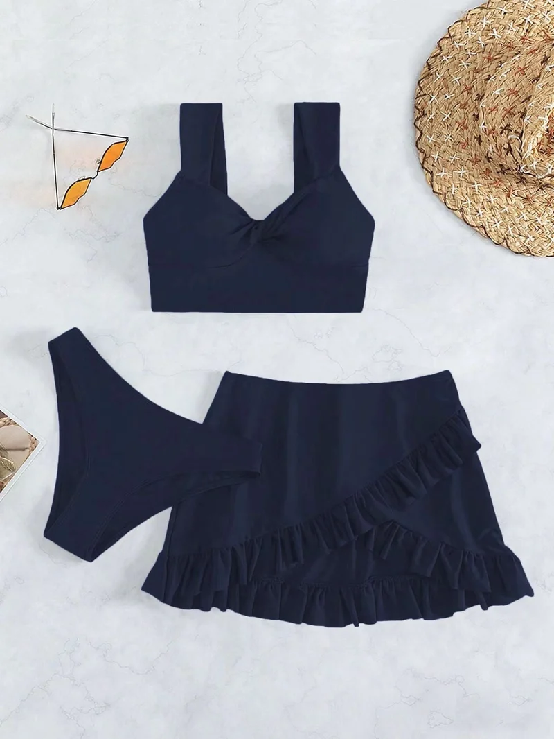 Damen Freizeit-Bikini-Set mit Wickelrock und stützenden Trägern