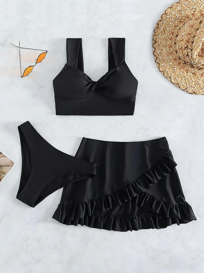 Damen Freizeit-Bikini-Set mit Wickelrock und stützenden Trägern
