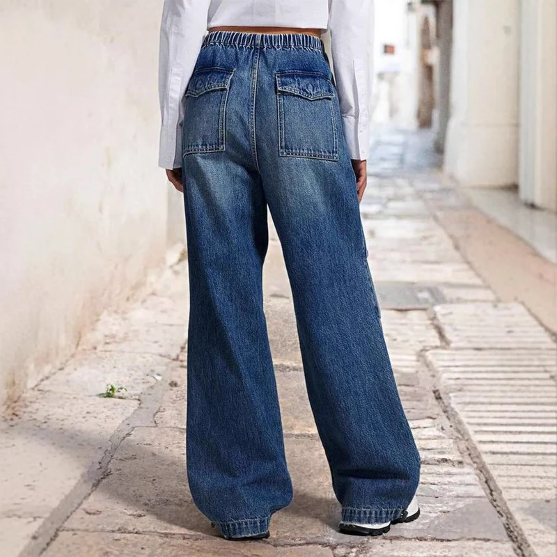 Damen Weite Denim-Hose mit elastischem Bund und lässigem Schnitt