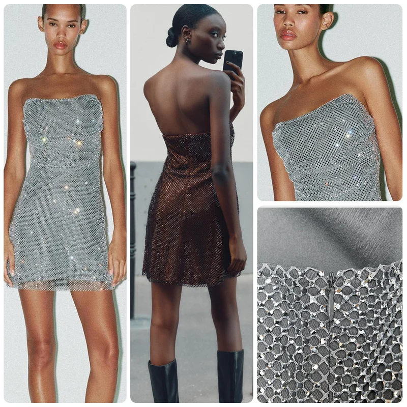 Damen Glitzerndes Cocktailkleid mit schulterfreiem Design und funkelnden Pailletten