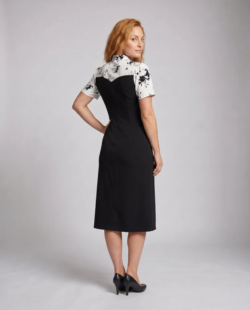 Damen Midi-Kleid mit floralem Kragen und schickem Schlitz