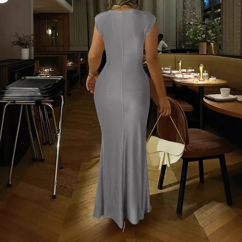 Damen Elegantes Wickel-Maxikleid mit seitlichem Rüschendetail