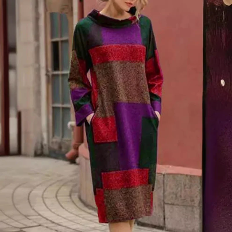 Damen Oversized Kleid mit geometrischem Patchwork-Design