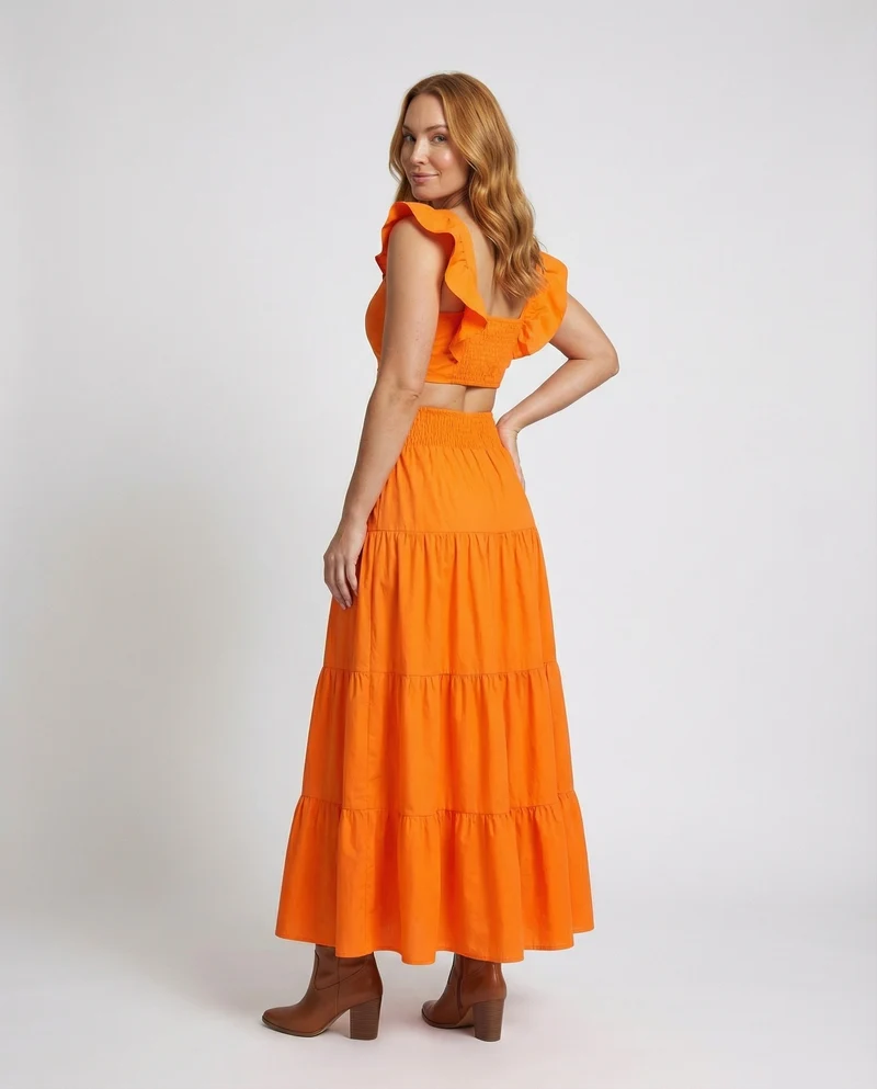 Damen zweiteiliges Sommer-Set mit Volant-Maxirock