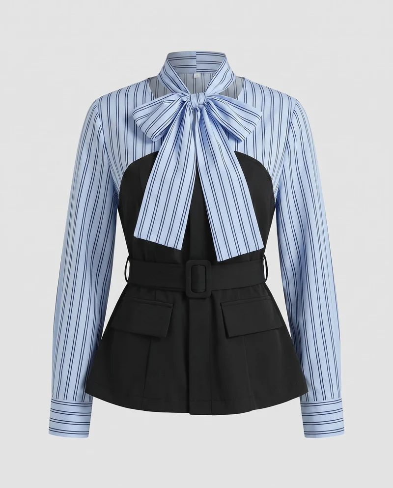 Damen Hemdbluse mit abnehmbaren Schleifendetails und figurbetonter Silhouette