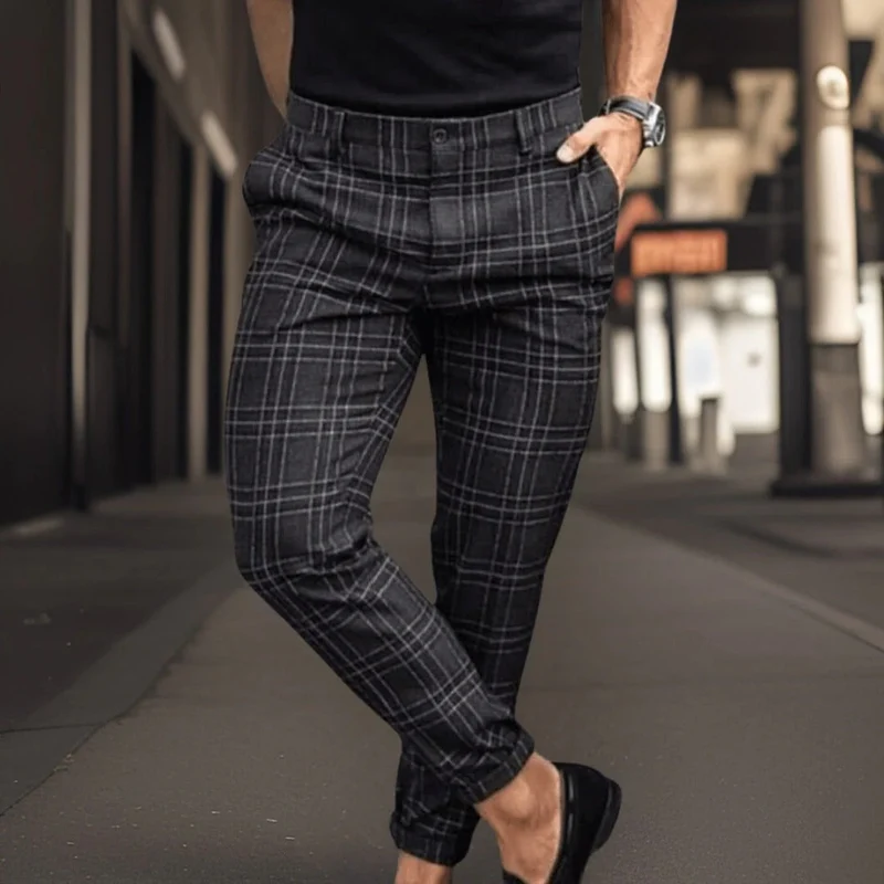 Nord Taschen | Chinos Slim Fit Baumwollmischung Karomuster Vollständig Smart Lässig