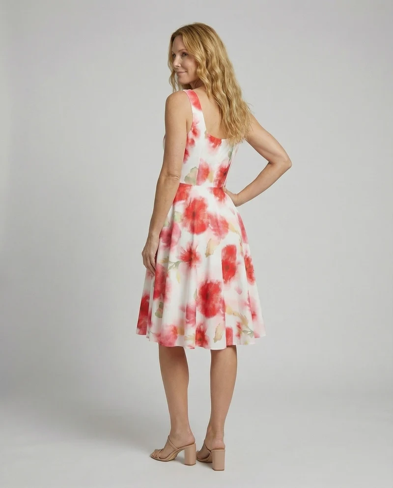 Damen Retro-Tellerkleid mit dekorativer Knopfleiste