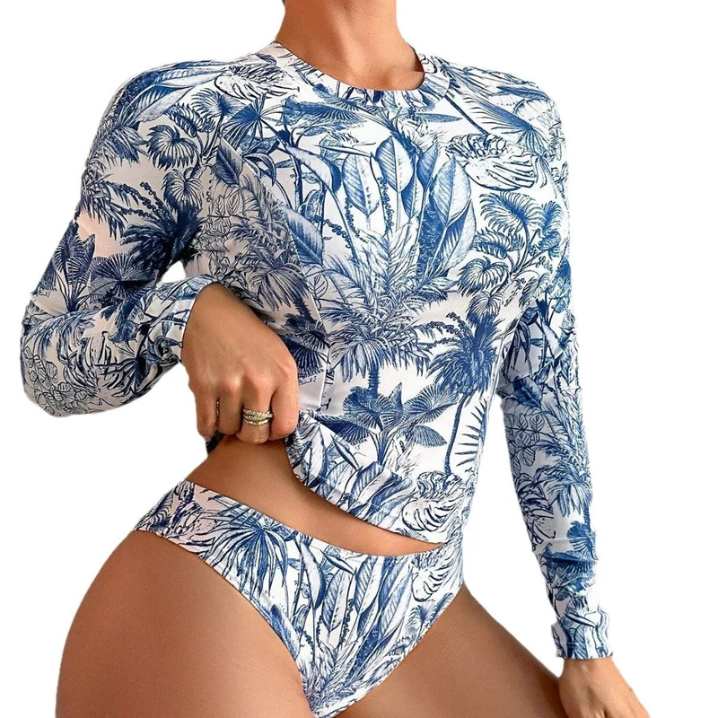 Damen Sportliches Langarm-Bikini-Set mit floralem Design Nord Taschen