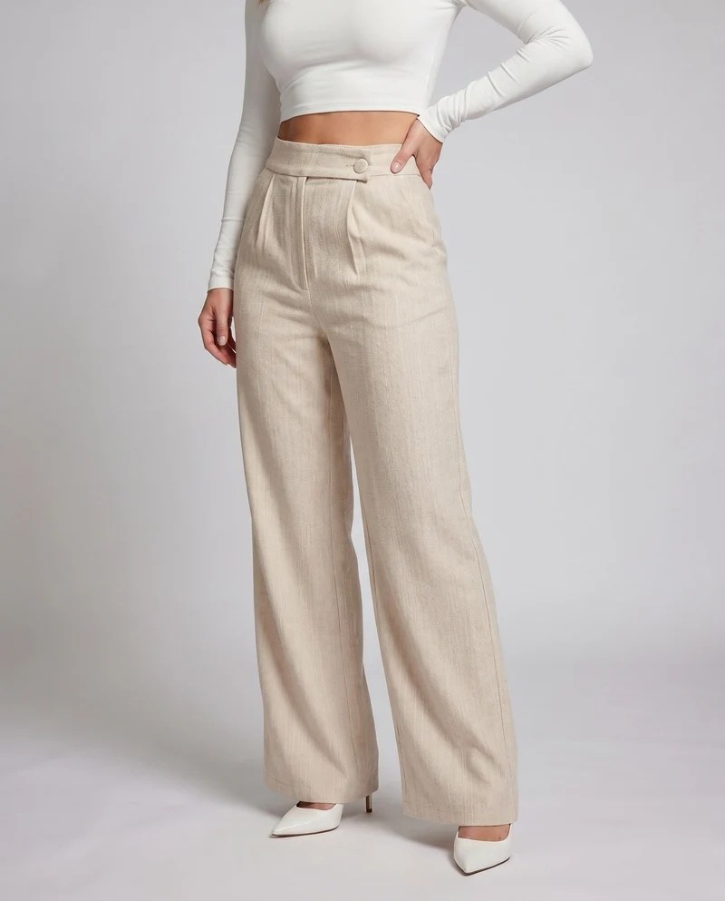 Damen elegante Hochbundhose mit feinen Strukturfalten