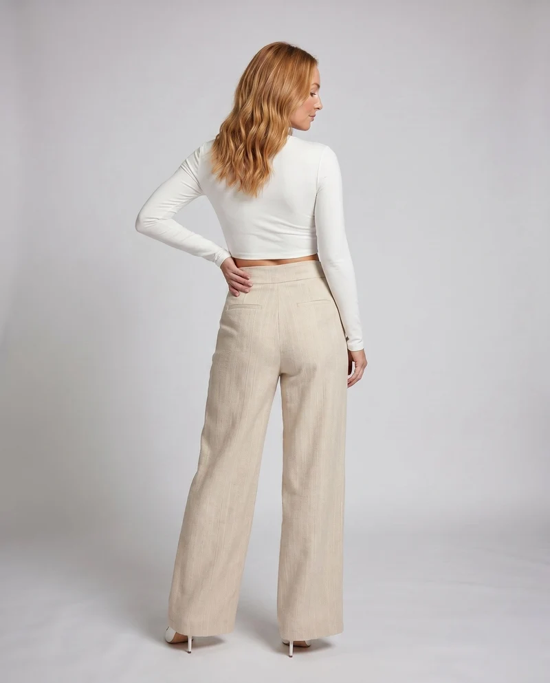 Damen elegante Hochbundhose mit feinen Strukturfalten