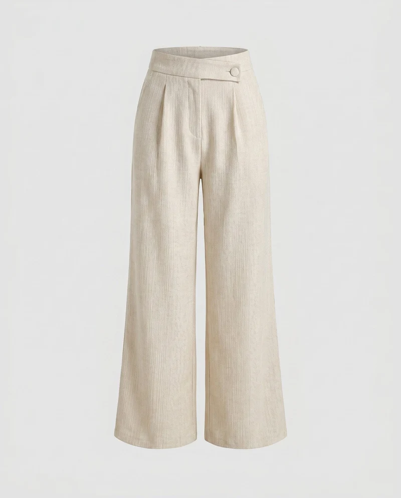 Damen elegante Hochbundhose mit feinen Strukturfalten