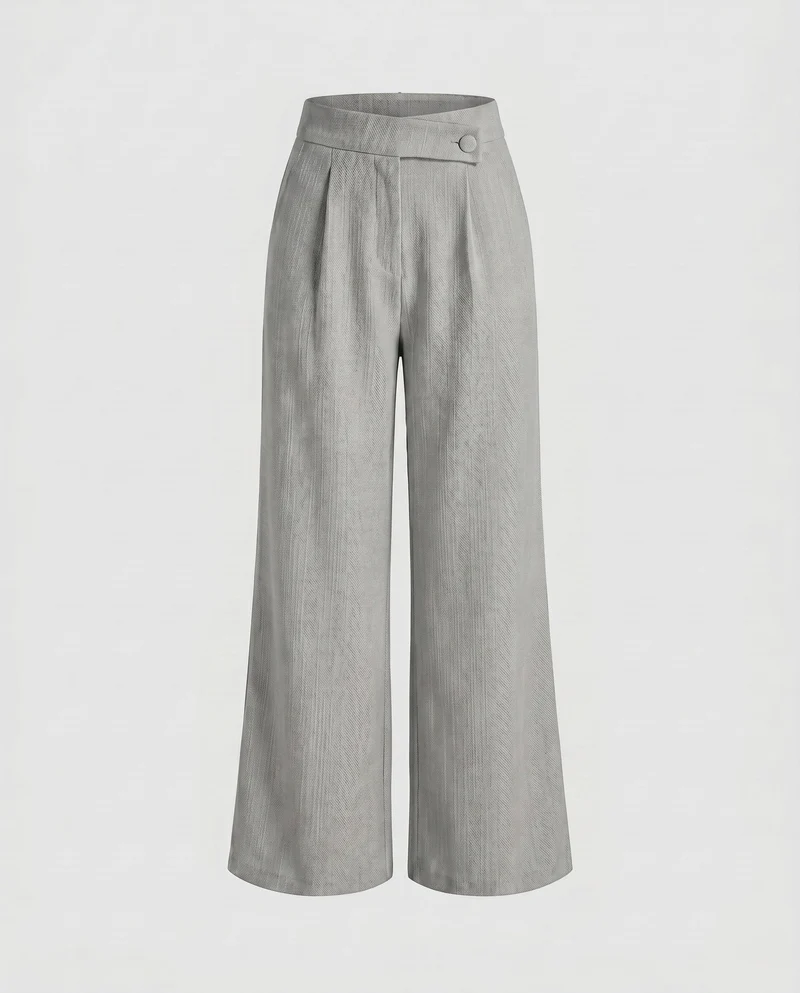 Damen elegante Hochbundhose mit feinen Strukturfalten