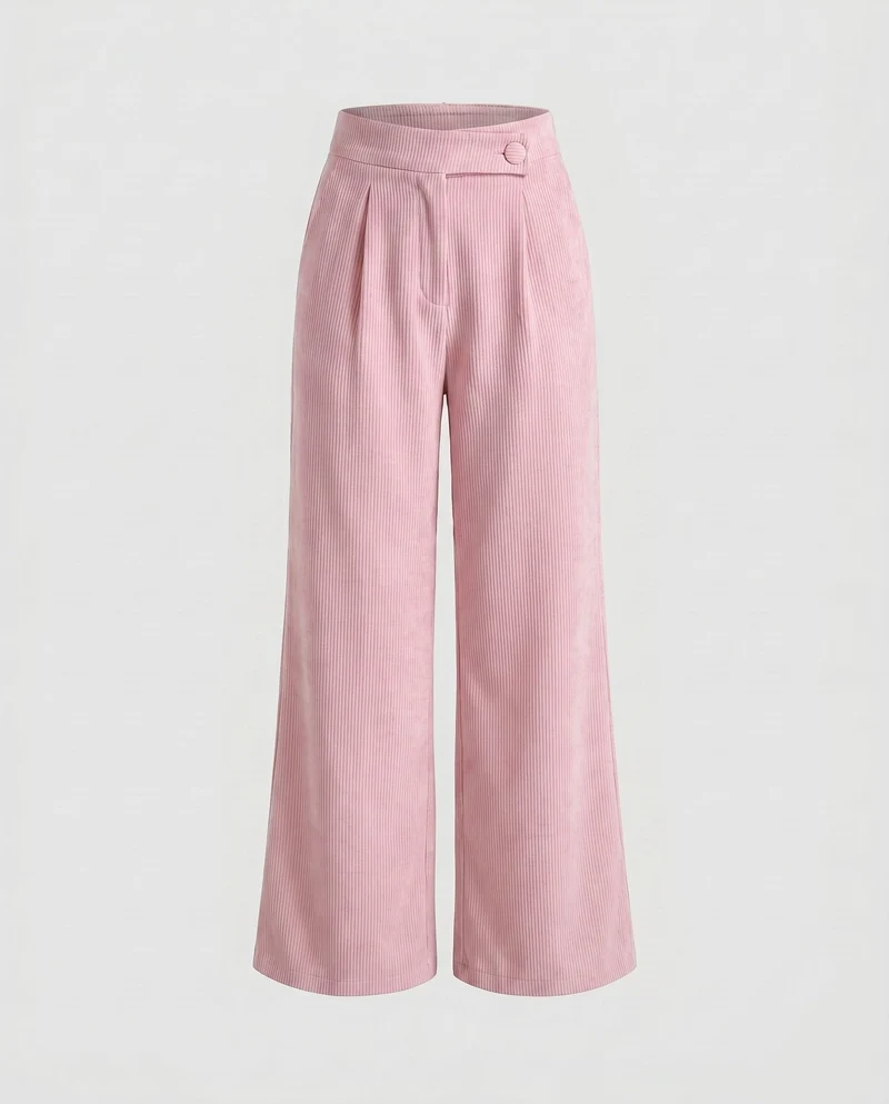 Damen elegante Hochbundhose mit feinen Strukturfalten