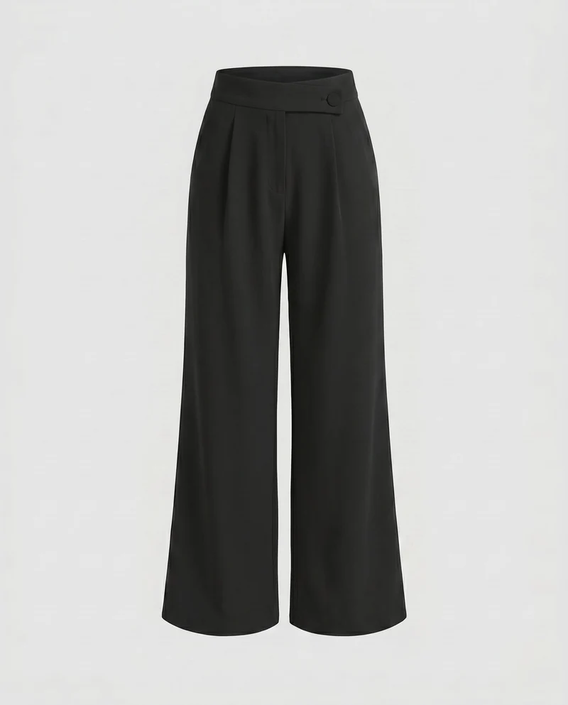 Damen elegante Hochbundhose mit feinen Strukturfalten