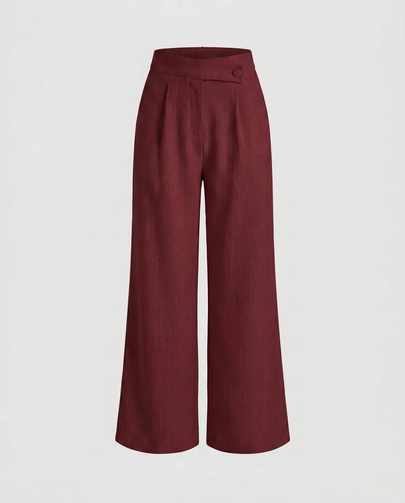 Damen elegante Hochbundhose mit feinen Strukturfalten