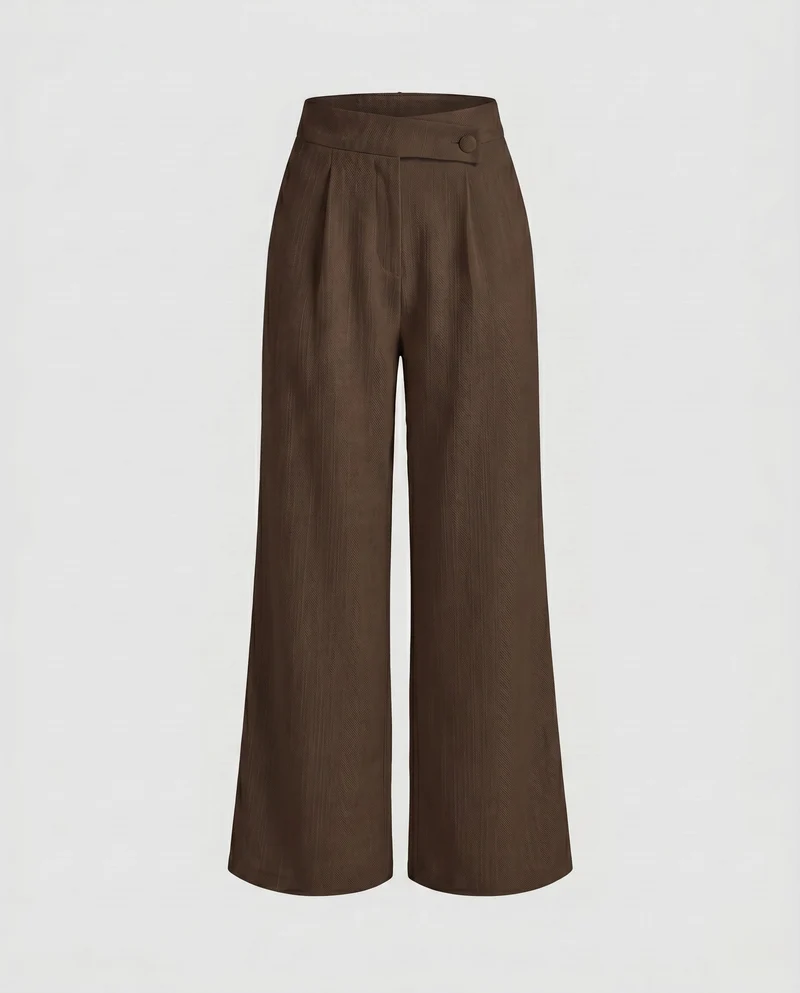 Damen elegante Hochbundhose mit feinen Strukturfalten
