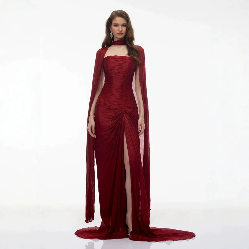 Damen Elegantes Maxikleid mit schulterfreier Silhouette und drapierter Cape-Optik Nord Taschen