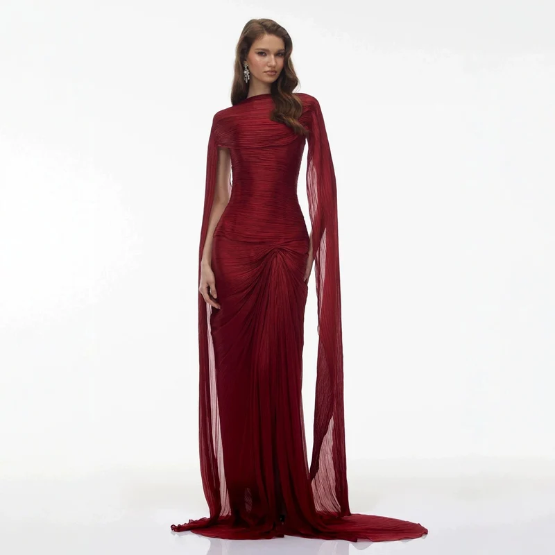 Damen Elegantes Maxikleid mit schulterfreier Silhouette und drapierter Cape-Optik Nord Taschen
