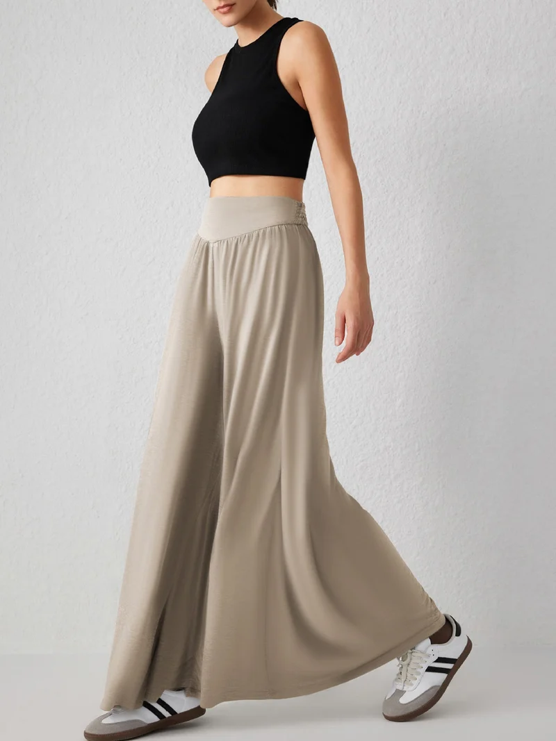 Damen Weit geschnittene Jersey-Hose mit elastischer Taille und elegantem Fall