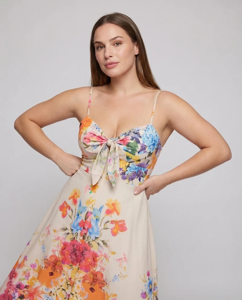 Damen Knoten-Midikleid Formendes Bustier A-Linie Figurnah