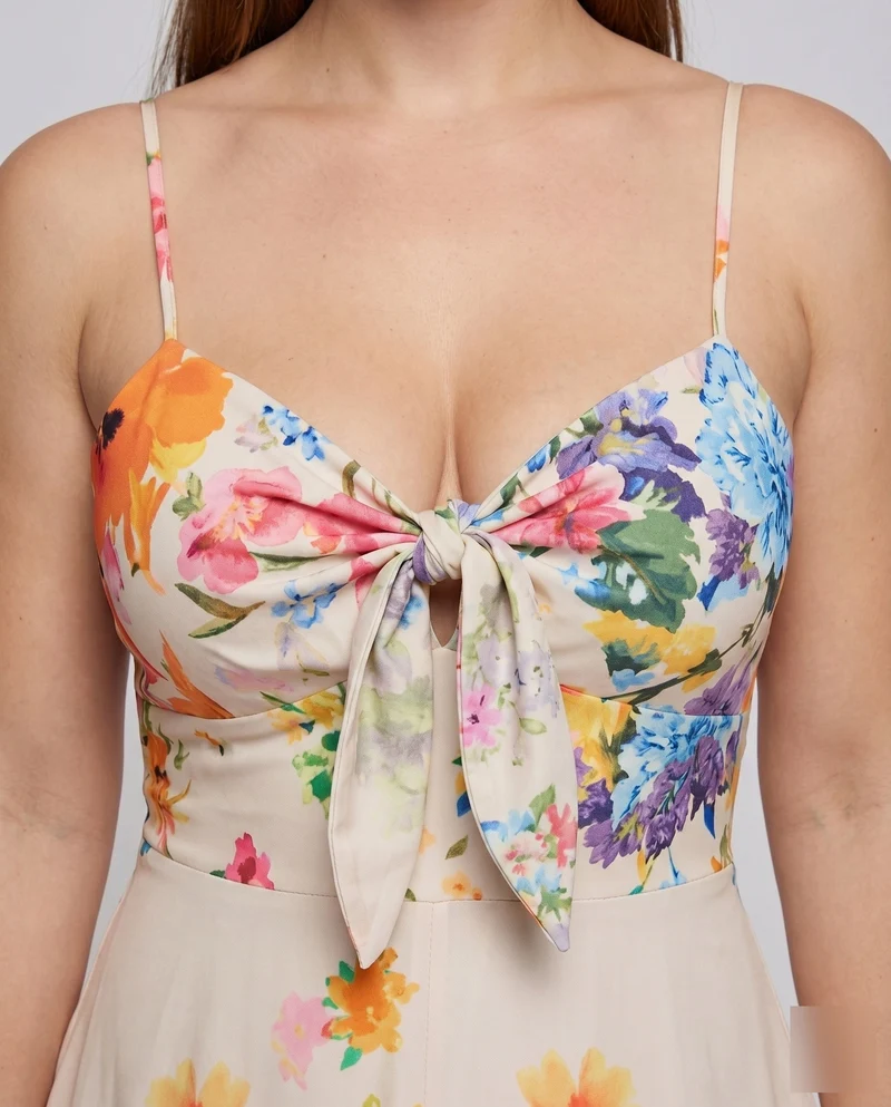 Damen Knoten-Midikleid Formendes Bustier A-Linie Figurnah