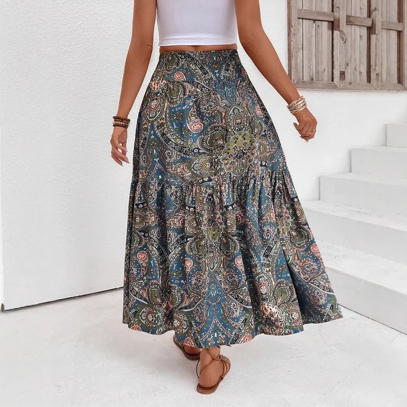 Damen Maxikleid mit Paisleymuster und hohem Schlitz Nord Taschen