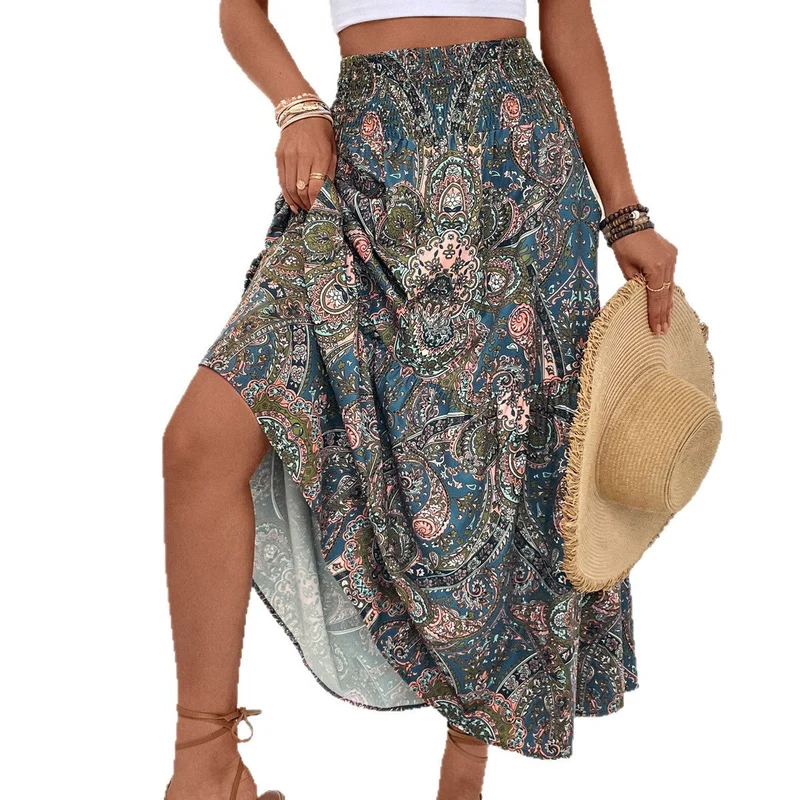 Damen Maxikleid mit Paisleymuster und hohem Schlitz Nord Taschen