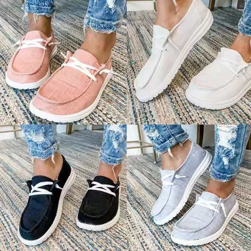 Damen nan Segeltuch-Mokassin-Sneaker mit elastischer Schnürung gepolstertem Komfortfußbett und profilierter Gummisohle