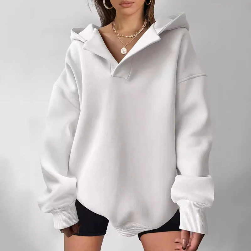 Damen Oversized Hoodie mit kurzem Kragen und praktischen Seitentaschen