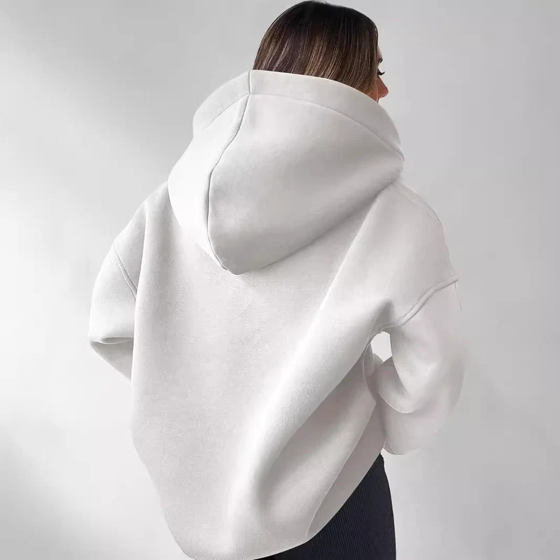 Damen Oversized Hoodie mit kurzem Kragen und praktischen Seitentaschen